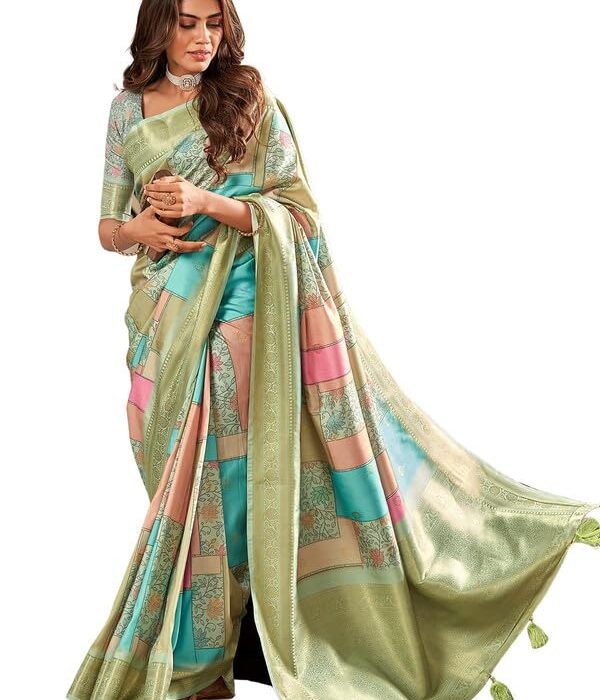 SIRIL Women's Banarasi Silk Saree Pure Silk Kanjivaram Saree with Unstitched Blouse Piece (3294S1047_Light Green)