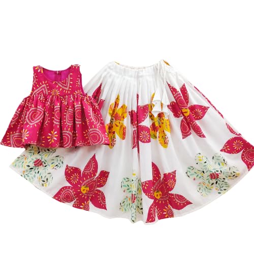 JAY CLOTHING Girls New Traditional Floral Printed Readymade Lehenga Choli - Indian Ethnic Wear for Festivals and Special Occasions - Kids Party Dress 3-8 Years (PINK, 7 TO 8 YEARS)