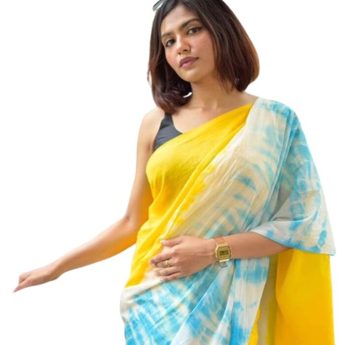 C J Enterprise Women’s Pure Soft Cotton Saree Linen For Silk Sarees Latest Party Design Wear Kalamkari Wedding Sadi With Blouse Piece Sari South Mulmul ikkat Mul Print 2025 New (Yatri Yellow Blue)