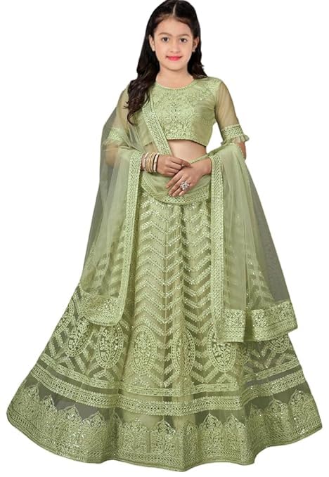 Ethvika fab Kids Traditional Lehenga Choli Dress – Girls Ethnic Wear for Special Occasions (PISTA, 7-8 year)