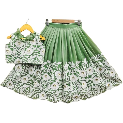 MITETHNIC Store Girls Georgette Embroidered Lehenga with Crop Top - Readymade Lehenga Choli - Perfect for Ethnic, Party & Wedding - Traditional Dress (Pista, 7-8 Years)
