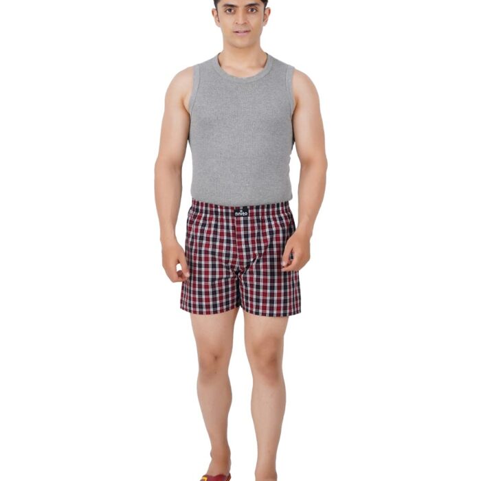 Finito Mens Pure Cotton Checks Boxers (Red, 32)