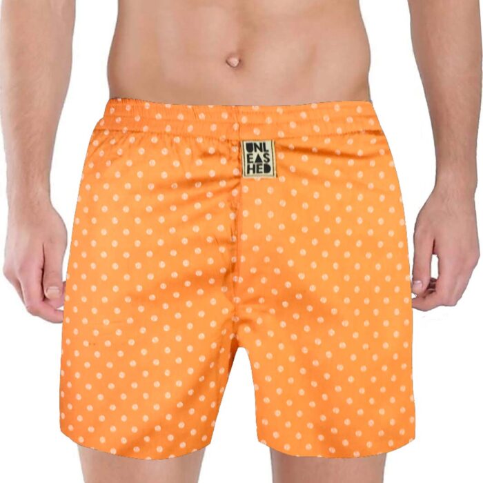 UNLEASHED Printed Cotton Boxer Shorts for Men (Pack of 1) - Boxer_ Orange_PO1 (s)