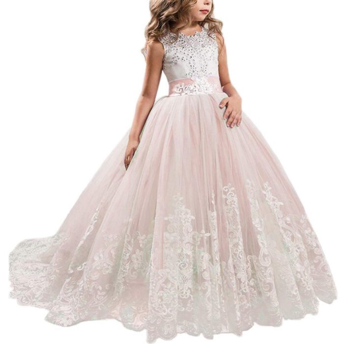 NNJXD Girls Princess Pageant Dress Kids Prom Ball Gowns Wedding Party Flower Dresses (7-8 Years, Pink 4)