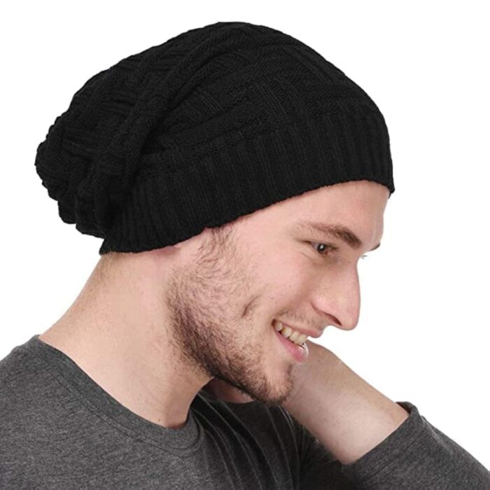 UMANI Beanie Cap For Men Women Skull Slouchy Winter Woolen Knitted Inside Fur Men's Caps(Assorted Pattern) (Black, Free Size)