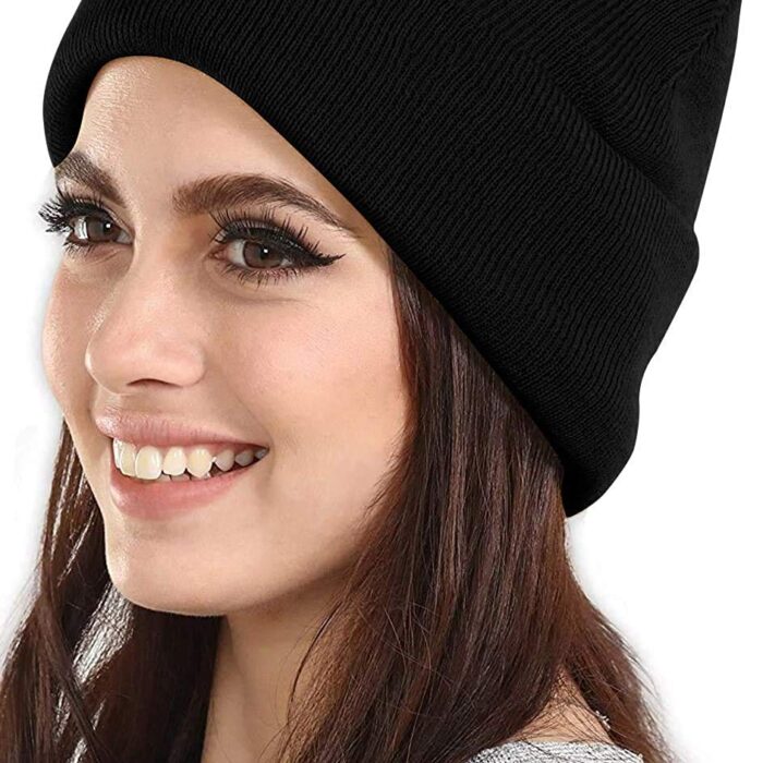 DIGITAL SHOPEE Plain Winter Woolen Wind and Snow Proof Knitted Beanie Uncle Skull Cap for Men's and Women's- Free Size, Black