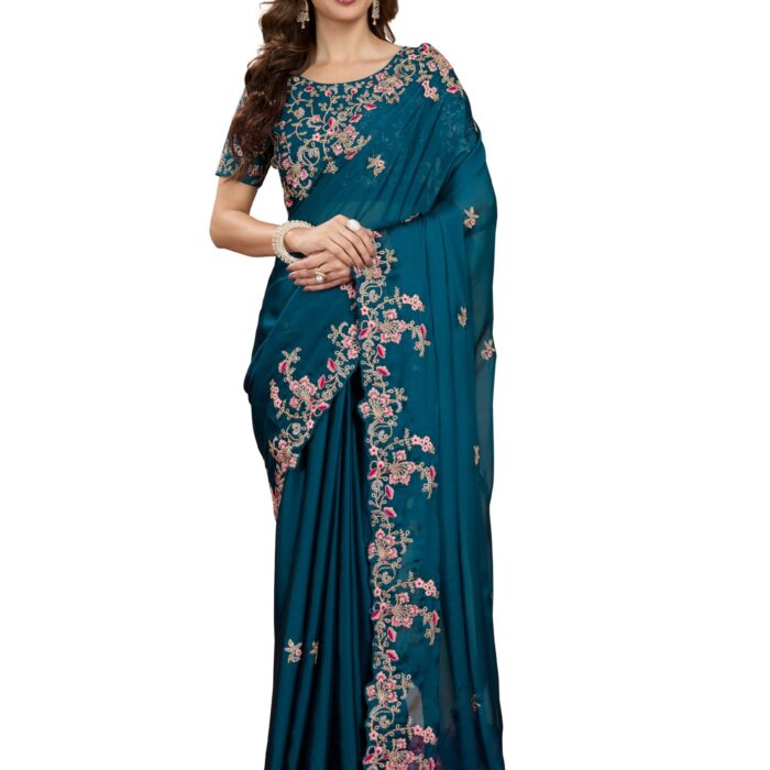TRENDMALLS Women's Rangoli Silk Heavy Embroidred sarees for women (Morpeach)