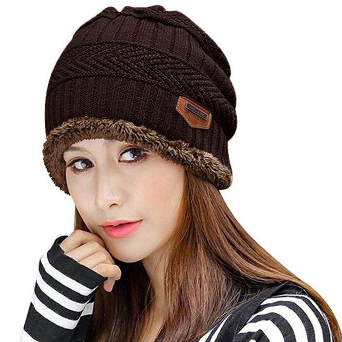 Muryobao Acrylic Thick Warm Winter Beanie Hat Slouchy Skully Knit Hats Soft Stretch Ribbed Cap for Women Snow Ski Brown