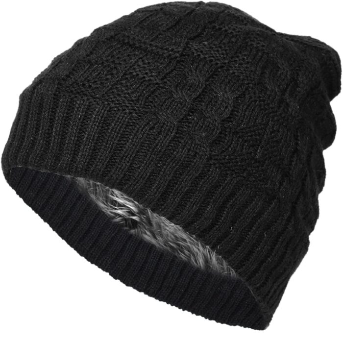 RR DESIGN Unisex Beanie Hat Slouchy Warm Knitted Winter Hat Ski Hat Skull Cap Baggy Bobble. One Size (Black)