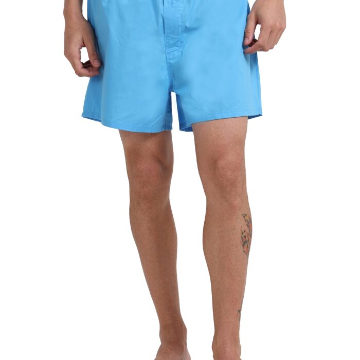 100% Cotton Comfort fit Mens Boxer Shorts with Elastic Waist Band (in, Alpha, M, Regular, Sky Blue Light)