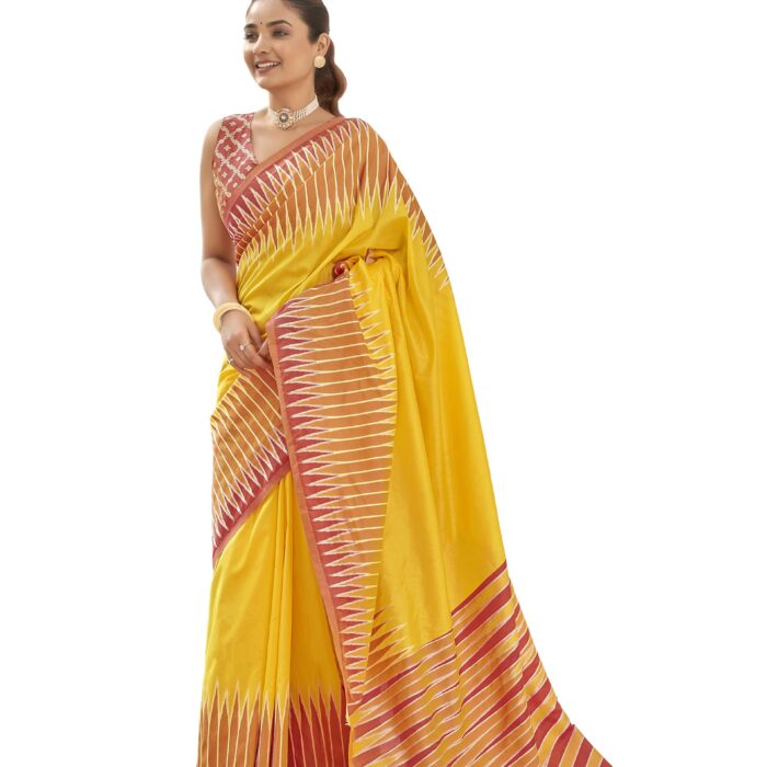 MANOHARI Women's Most Trendy Banarasi Soft Silk Woven Yellow Saree With Heavy Jacquard Work Saree With Blouse Piece_MN2002