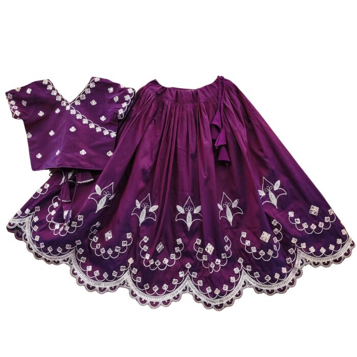R J ONLINE Girls Embroidered Tafetta Silk Full Stitched Lehenga Choli Set | Latest Lehenga Choli | Ethnic Wear | Readymade Traditional Dress For Kids Girls (PURPLE, 6 TO 7 YEARS)
