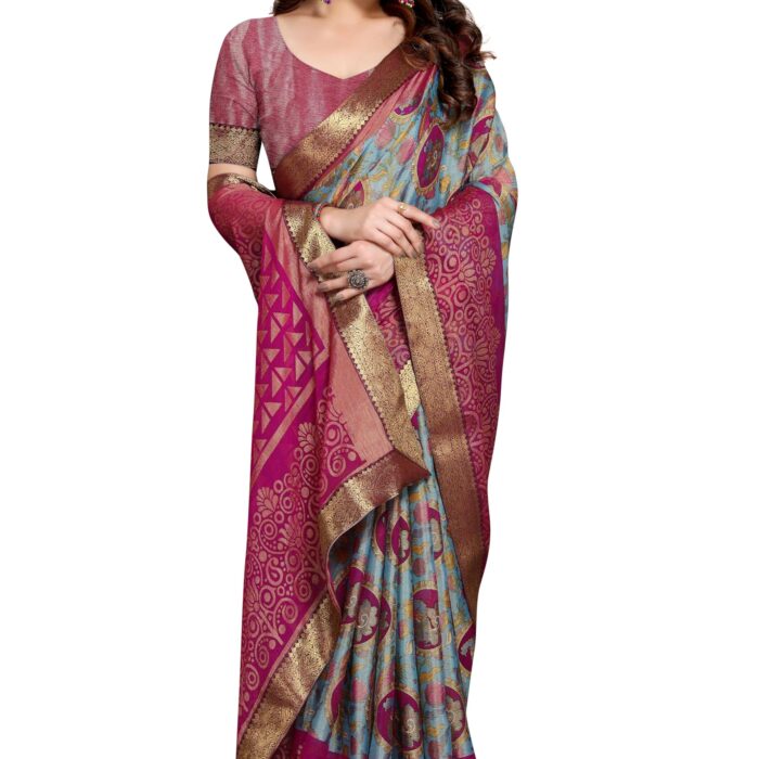 Every Moment Women's Printed Chiffon Saree with Blouse Material (EM-5166)
