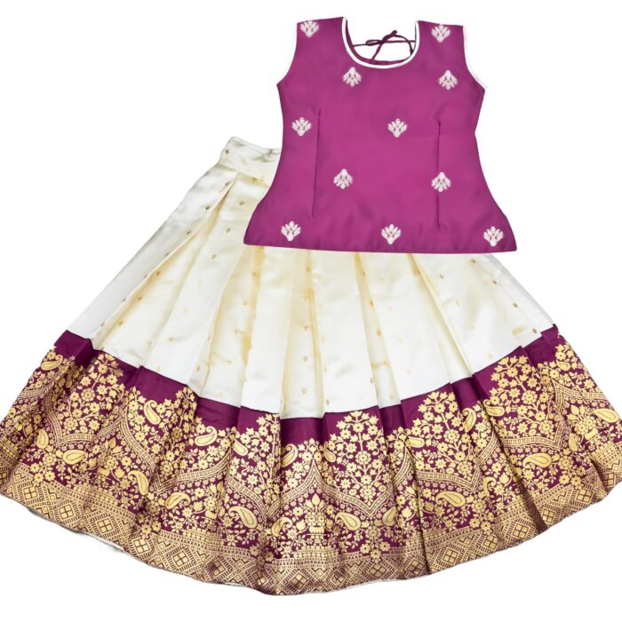 AMIRTHA FASHION readymade traditional pattu pavadai pattu langa lehenga choli Jecquard Lehenga choli for girls dress (Purple, 7-8 Years)