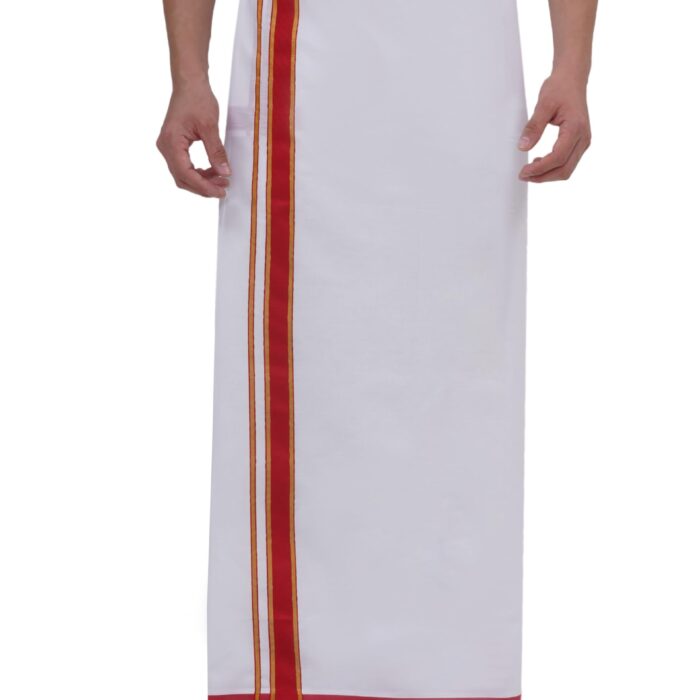 SETHUKRISHNA Mens Regular Cotton Dhoti With color Border (ONE SIZE) (WHITE11) (D909US)
