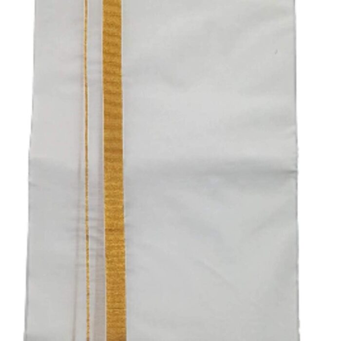 SMT Traditional Men's Cotton Double Dhoti with Gold Border (White, Free Size )