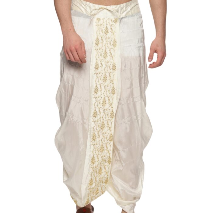 SETHUKRISHNA Men Art Silk Cream Colour Embroidery Dhoti Pant (CREAM) (ONE SIZE) (D711)